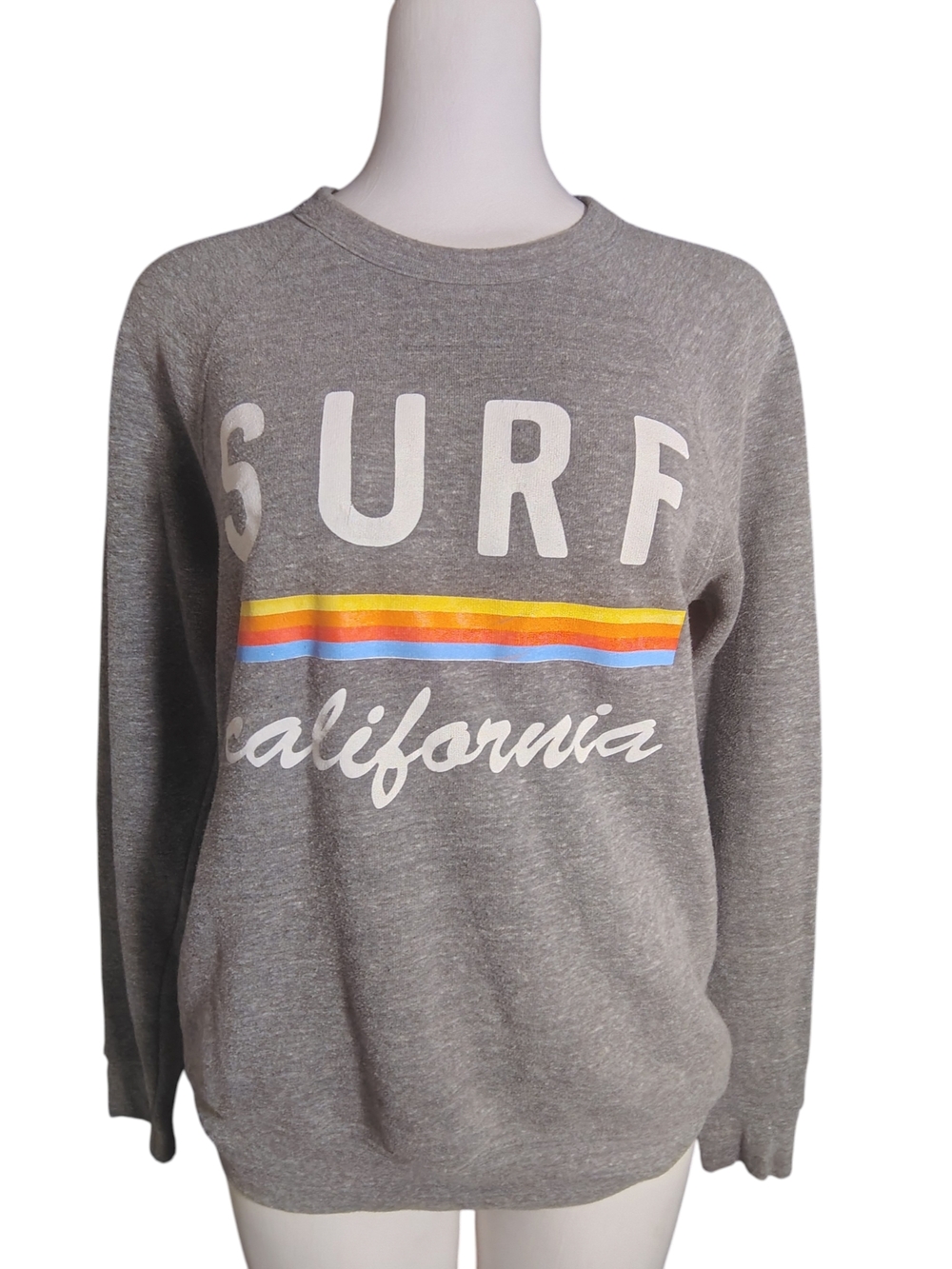 Retro Surf California Gray Graphic Crew Neck Pullover Sweatshirt Women's Size S